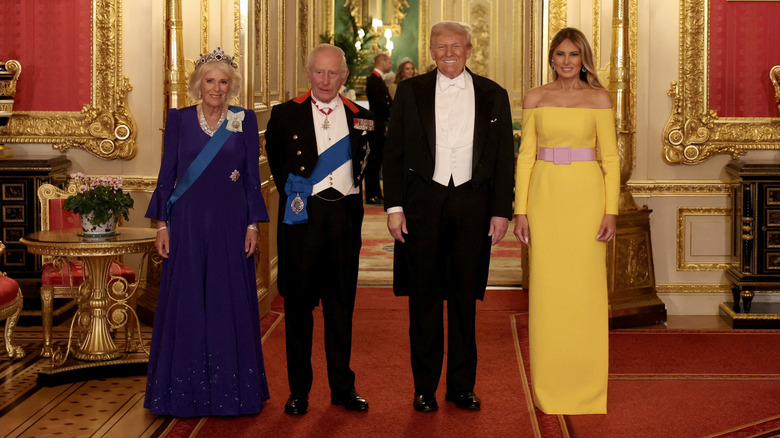 La reine Camilla, le roi Charles III, Donald Trump et Melania Trump au banquet d'État