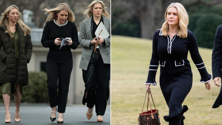 Karoline Leavitt porte des chaussures Jimmy Choo et un sac Louis Vuitton