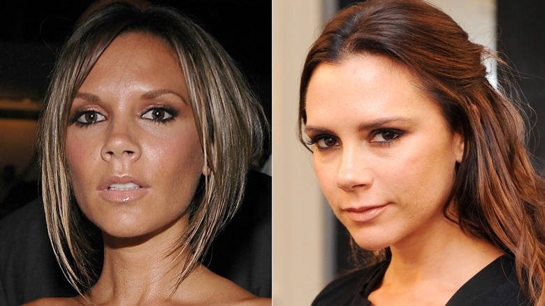 G : Victoria Beckham au Gramercy Hotel à New York, New York / R : Victoria Beckham pose dans les coulisses de la présentation des robes Victoria Beckham printemps 2011 lors de la Mercedes-Benz Fashion Week le 12 septembre 2010.