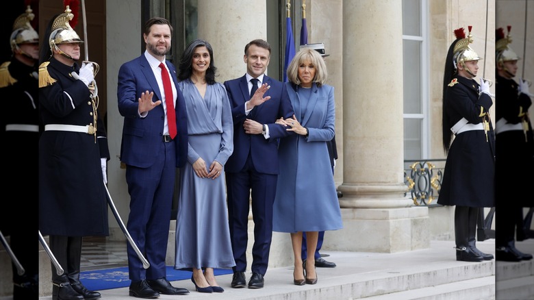 JD Vance, Usha Vance, Emmanuel et Brigitte Macron tous vêtus de bleu en France