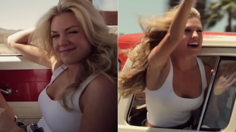 Erika Kirk en gilet et short dans le clip officiel de She's My Kind of Crazy