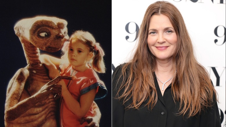 Drew Barrymore posant avec ET en 1982 et en mars 2026 au 92e Y