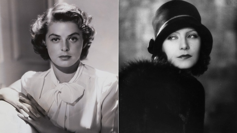 Les acteurs suédois Ingrid Bergman et Greta Garbo dans des portraits en noir et blanc
