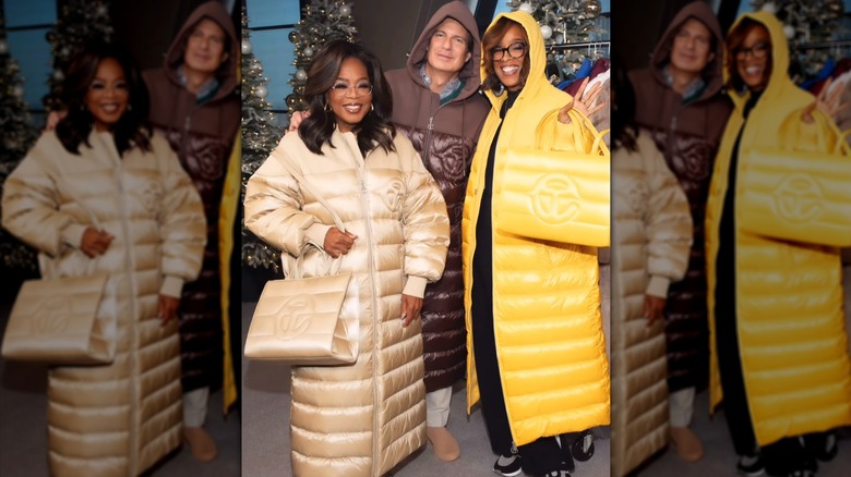 Gayle King, Adam Glassman et Oprah Winfrey portent des doudounes et des sacs à main assortis