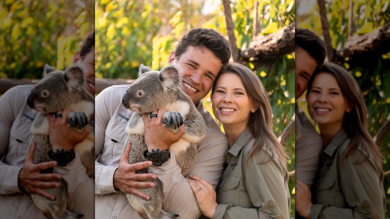 Bindi Irwin et Chandler Powell tenant un koala