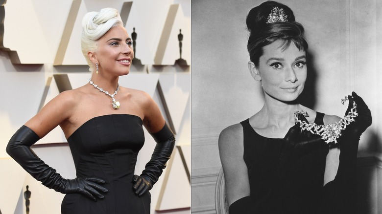Lady Gaga en 2019 et Audrey Hepburn en "Petit-déjeuner chez Tiffany"