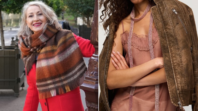 Une femme portant une grosse écharpe à l’extérieur