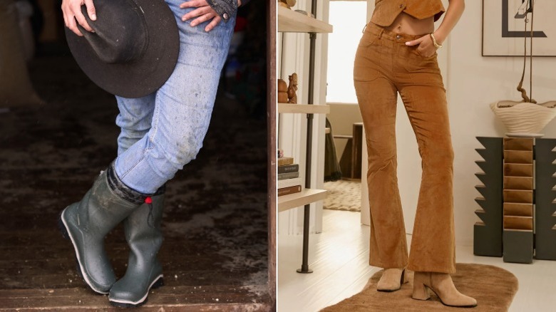 Une femme portant un jean skinny et des bottines à l'extérieur