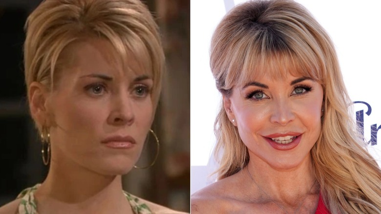 À gauche, McKenzie Westmore portait ses cheveux blonds courts et agités avec une robe en dentelle noire lors de la NBC All-Star Winter Party à Los Angeles, en Californie, en 2003. À droite, McKenzie Westmore portait ses longs cheveux blonds mi-hauts avec un tailleur-pantalon rouge à une épaule lors des Los Angeles Magazine Best of Beauty Awards à Malibu, en Californie, en 2023.