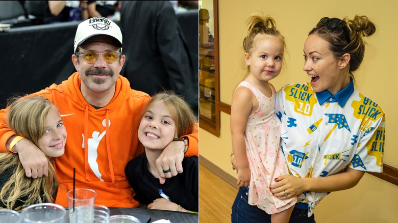 Photos côte à côte de Jason Sudeikis avec ses deux enfants et d'Olivia Wilde avec sa fille Daisy.