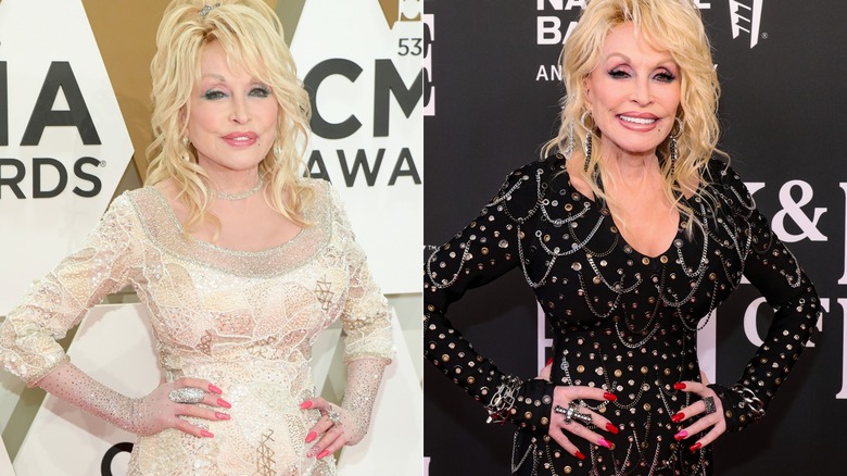 Côte à côte : Dolly Parton aux cheveux ondulés et aux ongles longs