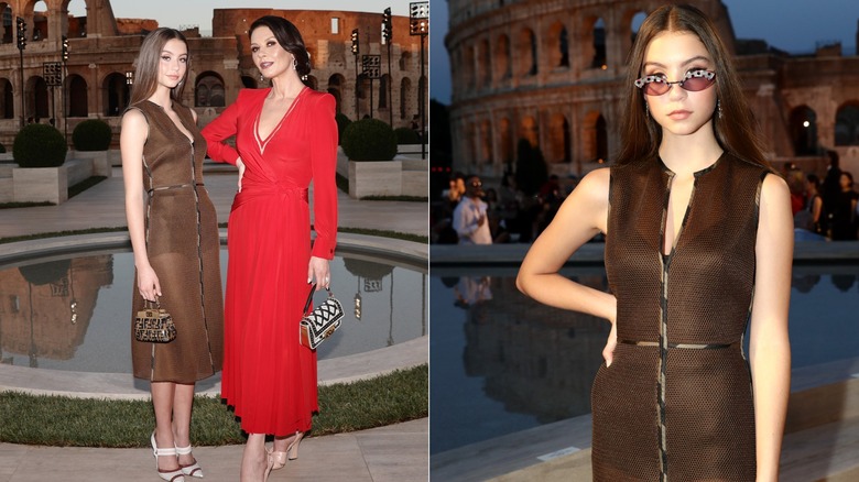 Carys Douglas portant une robe transparente marron avec Catherine Zeta Jones à Rome