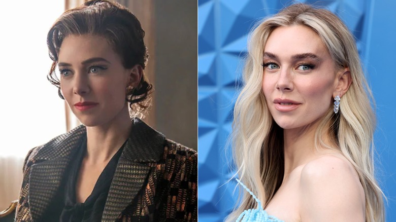Photos côte à côte de Vanessa Kirby dans le rôle de la princesse Margaret (à gauche) et dans son propre rôle sur le tapis rouge (à droite)
