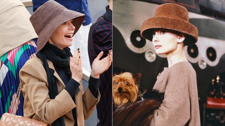 Lily Collins en bob en 2025 et Audrey Hepburn en 1956