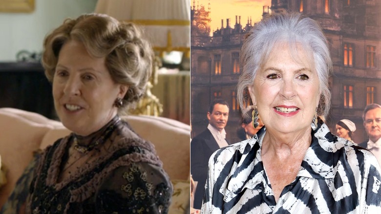 Penelope Wilton avec un chignon bouclé et des cheveux gris