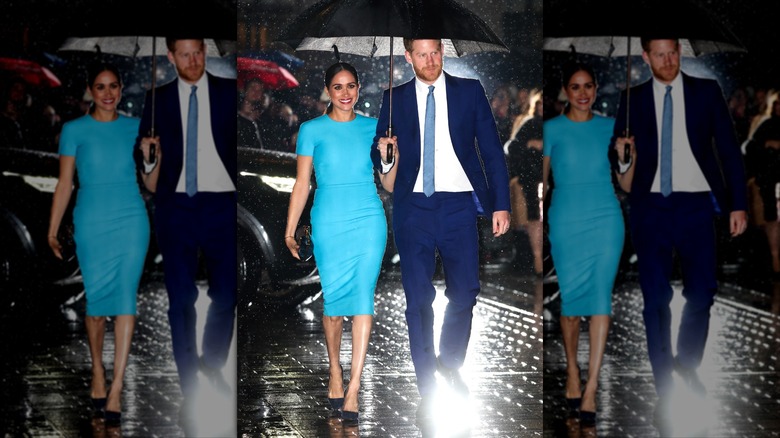 Meghan Markle porte une robe turquoise aux côtés du prince Harry en costume