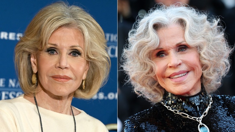 Jane Fonda aux cheveux blonds en 2019 et aux cheveux gris en mai 2026