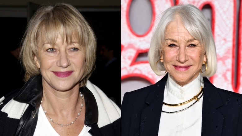 Helen Mirren aux cheveux blonds en 2001 et aux cheveux gris en 2026