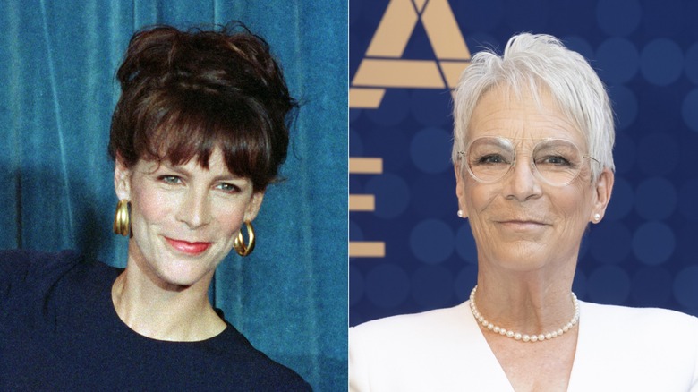 Jamie Lee Curtis aux cheveux bruns en 1989 et aux cheveux gris en 2026