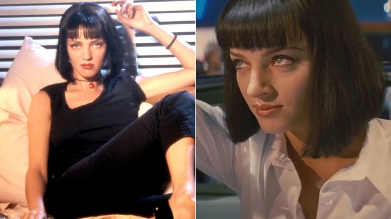 Côte à côte de deux looks d'Uma Thurman dans "Pulp Fiction"