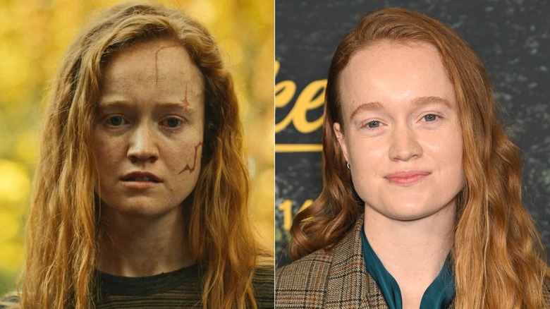 Photos côte à côte de Liv Hewson dans le rôle du personnage des Yellowjackets (à gauche) et d'eux-mêmes sur le tapis rouge (à droite)
