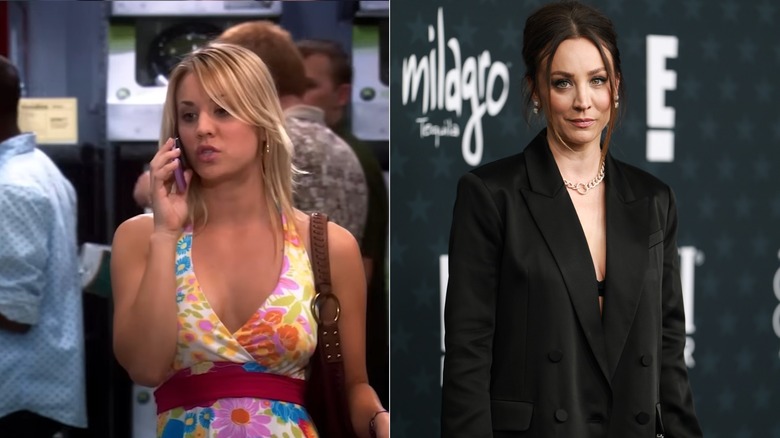 Penny dans The Big Bang Theory (à gauche) comparée à Kaley Cuoco dans la vraie vie (à droite)