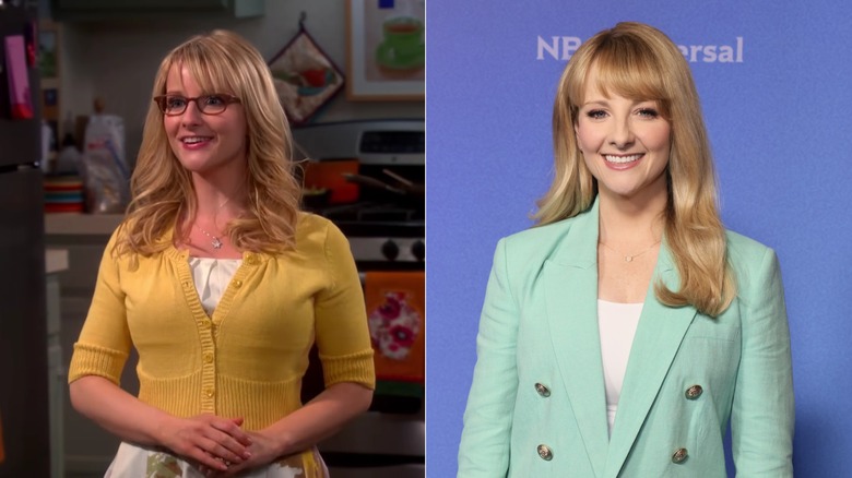Bernadette dans The Big Bang Theory (à gauche) comparée à Melissa Rauch dans la vraie vie (à droite)