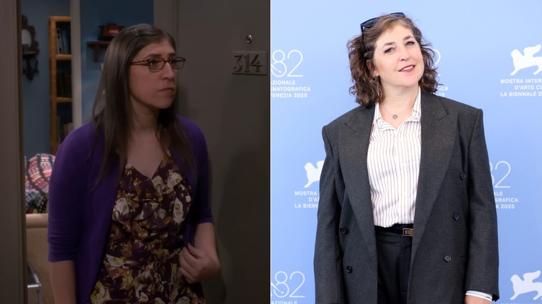Amy dans The Big Bang Theory (à gauche) comparée à Mayim Bialik dans la vraie vie (à droite)
