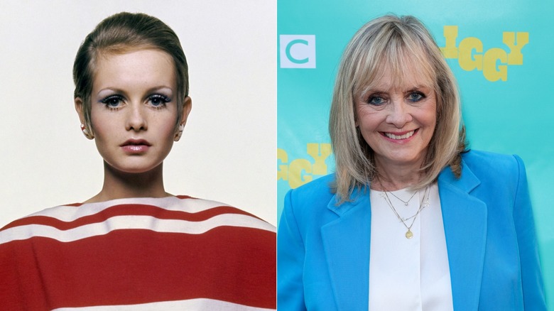 Twiggy dans les années 60 (à gauche) et Twiggy en 2026 (à droite)