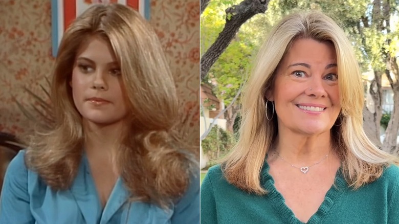 Lisa Whelchel porte un haut bleu et vert