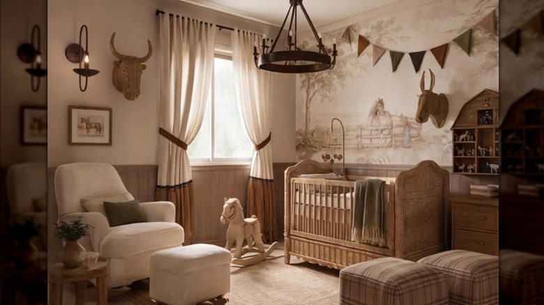Chambre de bébé avec décor de chevaux et de bovins