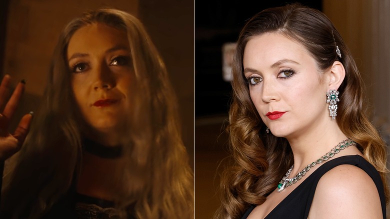 Photos côte à côte de Billie Lourd dans son personnage sur AHS (à gauche) et dans son propre rôle sur le tapis rouge (à droite)