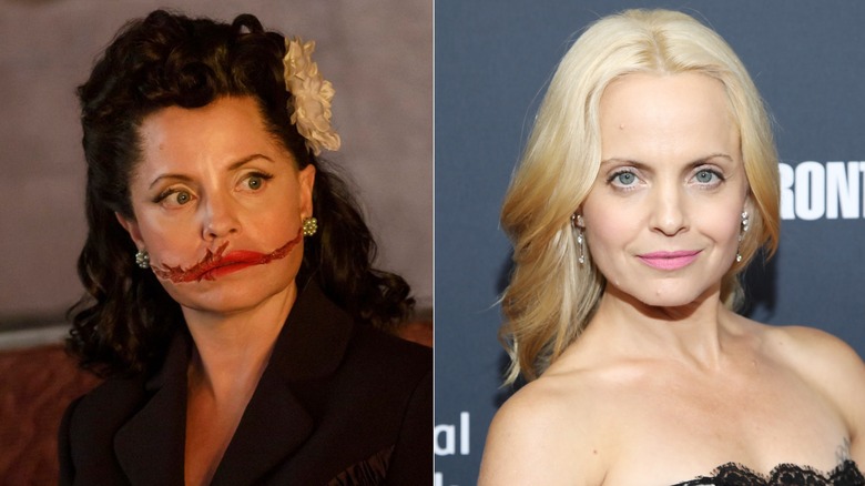 Photos côte à côte de Mena Suvari dans son personnage sur AHS (à gauche) et dans son propre rôle sur le tapis rouge (à droite)