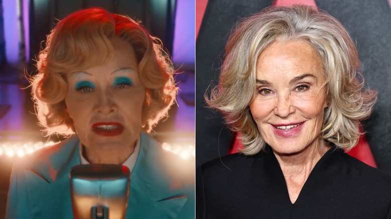 Photos côte à côte de Jessica Lange dans son personnage sur AHS (à gauche) et dans son propre rôle sur le tapis rouge (à droite)